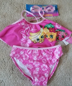 Shopkins 2-Piece Pink Swimsuit Tankini Swim Set With Goggles Girls' Size 6X NEW - Picture 1 of 2