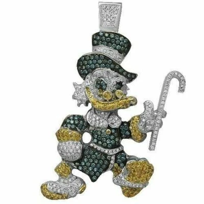 Increíbles colgantes de hip hop del pato Donald para hombre con zafiros azules, amarillos y blancos Foto 1 de 2
