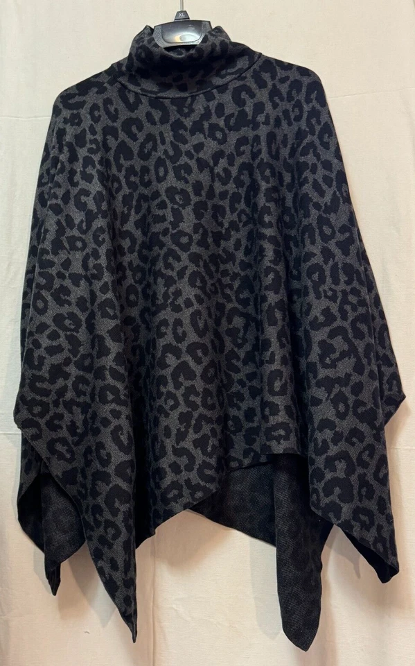 Poncho J McLaughlin Talla Única Granate Gris Oscuro Leopardo Estampado Animal Cuello Simulado Tejido Foto 1 de 4