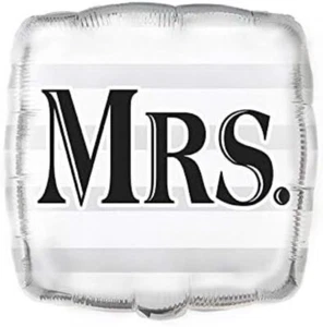 Bulk, Silver "Mrs." Wedding Square Foil Balloon 17.5", 1 Ct. - Picture 1 of 1