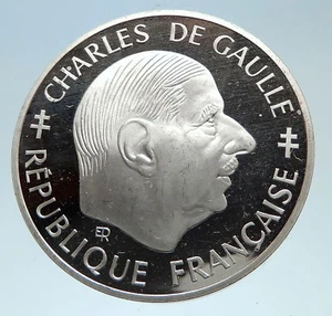 1988 FRANCE President Charles de Gaulle Antique Genuine Silver Franc Coin i75340 - Picture 1 of 3