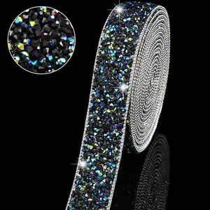 1Roll Black 108 x 1" Bling Rhinestone Crystal Diamond DIY Decor Sticker Decal #B - Picture 1 of 6