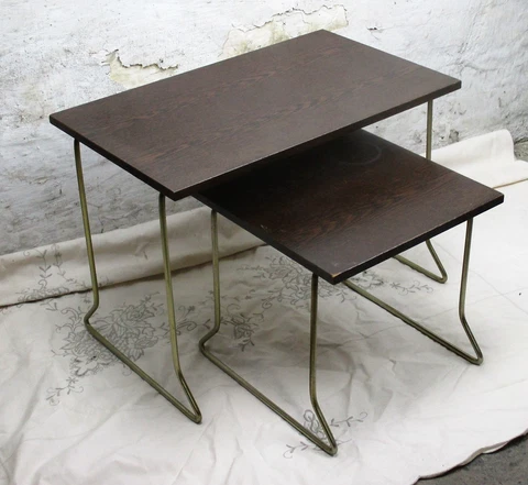 Vintage Wooden Nesting Side Tables Danish Modern style Mid Century 2 pieces Cover