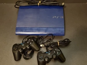 PlayStation 3 Blue PS3 Super Slim 500GB x2 Cntrl Cords PAL CECH-4002C Tested GC - Picture 1 of 21