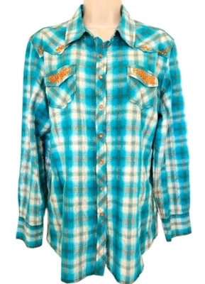 Camisa Ariat Buttom Up manga longa ajustada XL/TG cowgirl rodeio cravejada metálica  - Imagem 1 de 4