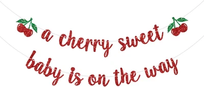 A Cherry Sweet Baby Is on the Way Banner, Cherry Baby Shower Decoration, Sweet C - Image 1 of 4