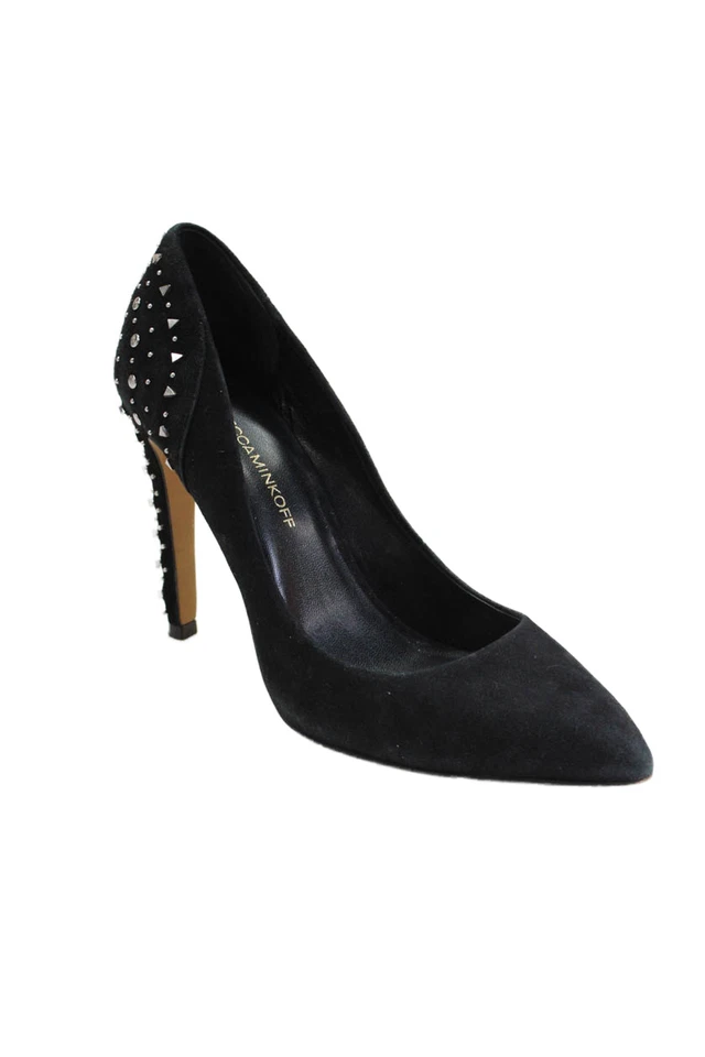 Rebecca Minkoff Mujer Gamuza Tachonado Punta Punta Tacones Sin Cordones Negros Talla 8M Foto 1 de 4
