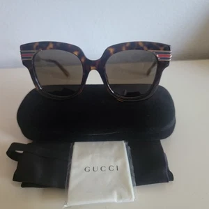 GUCCI 51mm Dark Havana Web Oversized Square Frame Sunglasses GG0281SA Italy New - Picture 1 of 15