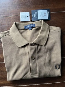 NWT FRED PERRY Men’s Brown Pique Polo Shirt Size L Slim Cotton (Fits Like Med) - Picture 1 of 7