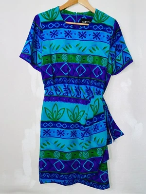 Vestido vintage años 90 Sag Harbor para mujer talla 12 azul verde tierra núcleo costero Foto 1 de 4