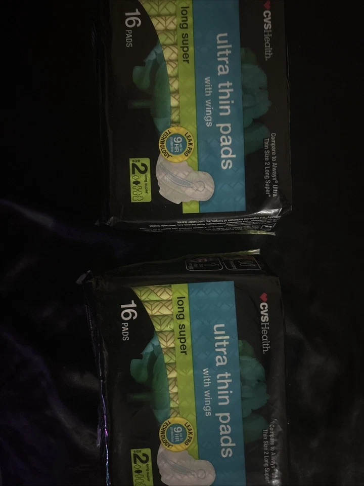2 Packs CVS Ultra Thin Pads With Wings Size 2 Long Super Pads 16 Pads Per Pack