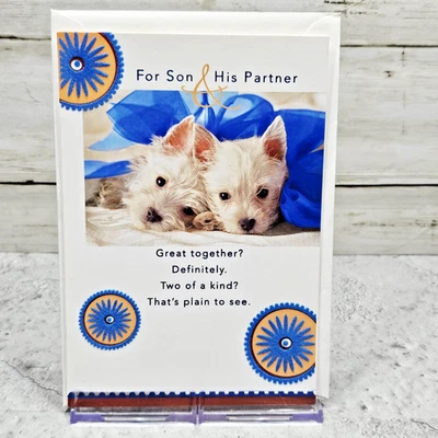 Tarjeta de felicitación de aniversario Hallmark 5x7 Hijo pareja perros Azul Fieltro Pareja perfecta Foto 1 de 4