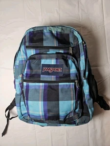 Jansport Blue Teal Box Design Multi Pocket Compartment Backpack Shool Hiking - Picture 1 of 9