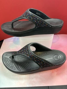 Crocs Sandals Womens 8 Sloane Embellished Flip Flop Thong Beaded - Picture 1 of 6
