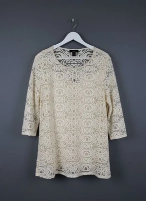 Top túnica Alfani XL marfil encaje manga 3/4 forrado tejido elástico superposición floral pierna Foto 1 de 4