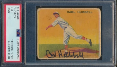 1933 GOUDEY BASEBALL #230 CARL HUBBELL PSA/DNA 1 - 10 GEM MINT AUTO HOF LOW POP - Image 1 of 2