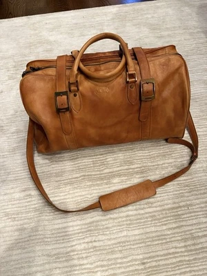 23"Large Leather Vintage Duffle Luggage Genuine Leather Travel Bag made in Italy - Image 1 of 4