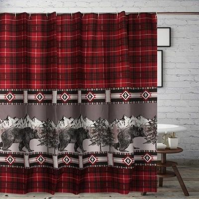 Greenland Timberline Bath Shower Curtain - 72x72", Red - Image 1 of 4