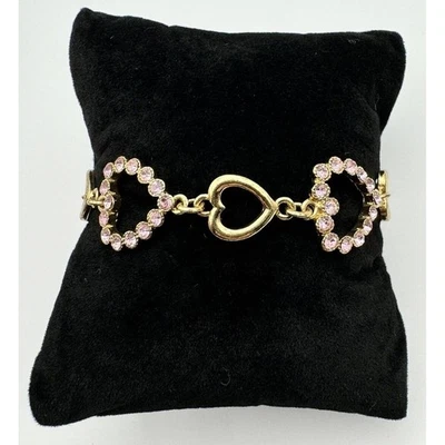 Pulsera Monet de eslabones de corazón con estrás rosa tono dorado 7,25 necesita una piedra Foto 1 de 4