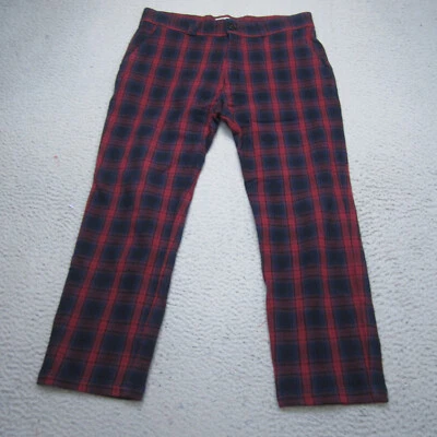 I Love Ugly Pants Mens M Red Plaid Slim Kobe Cropped Straight Twill Casual - Image 1 of 4