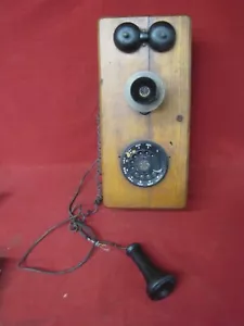 Antique 1900s Wooden Wall-Mounted Rotary Dial Phone - Picture 1 of 10