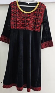 Palestinian Traditional Dress Black Velvet Red Embroidery Little Girls Amazing - Picture 1 of 6