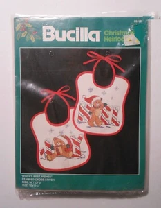 BUCILLA Christmas Heirloom Kit #82469 “TEDDY’S BEST WISHES” Baby Bibs - Picture 1 of 2