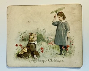 Stock Trade Card Vittoriana Ragazze Fiori Selvatici Buon Natale - Foto 1 di 3