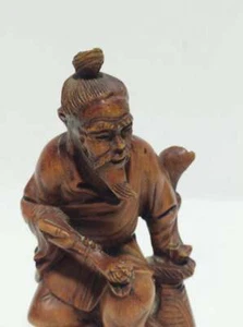 Statuina cinese vintage in legno intagliato a mano vecchio seduto decorazione casa - Foto 1 di 8