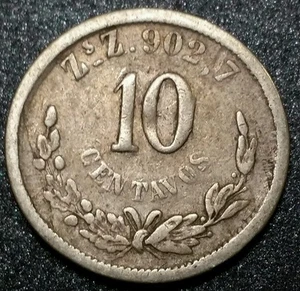 1891 Zacatecas Mexico 10 Centavos Second Republic World Foreign Silver Coin Nice - Bild 1 von 7