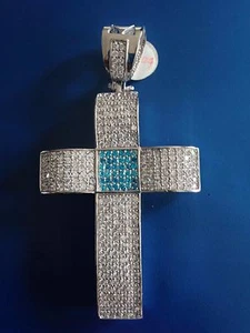 5 Karat massiver Herren-Kreuzanhänger Sterlingsilber CZ gepflastert - Bild 1 von 1