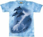 Four Dolphins Riding Wave Blue Ocean Fish Aquatic Mountain Kids T-Shirt L
