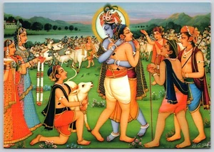 Postcard Krishna Embraces Gopa Kumar Krishna Hindu God Art 2004 - Picture 1 of 2