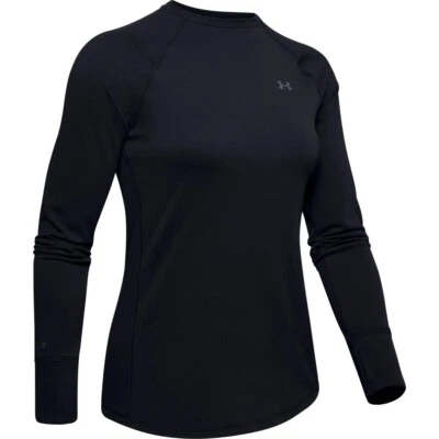 NEW Under Armour Womens UA ColdGear Base 2.0 Top Baselayer Crew Shirt, Black L - Image 1 of 4