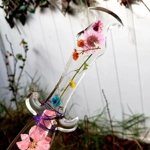 Handgefertigtes Harzmesser mit gepressten Blumen umwickelt Quarz Kristall Edelstein - PC#2 - Bild 1 von 5