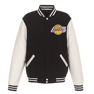 NBA Los Angeles Lakers Reversible Fleece Jacket PVC Sleeves Patches Logo Black - Picture 1 of 5