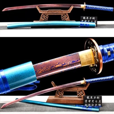 Espada Katana Samurai Japonesa 40" Ranura Hoja Afilada de Acero Damasco Espiga Completa Foto 1 de 4