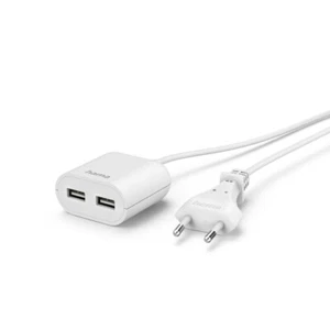 Usb Wall Charger with 1.9m Long Cable, 2.4A, 2x USB-A, White - Picture 1 of 1