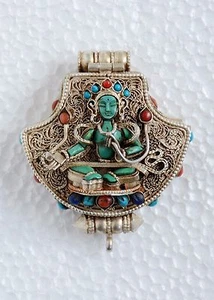 Colgante Caja de Oración Plata Santuario Tibetano Verde Tara Ghau de Patan, Nepal - Imagen 1 de 5