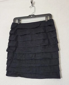 Larry Levine Skirt Size 6P Tiered Pencil Blue Ruffle Skirt Petite Stretch 28x19 - Picture 1 of 10