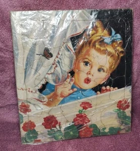1950 Little Girl Peaks Out Window The Saalfield Pub Co FRAME TRAY PUZZLE #7347 - Picture 1 of 24