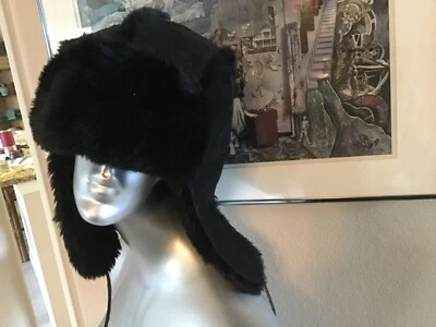 Sombrero de aviador GAP negro de piel sintética para mujer M/L orejas de perro Foto 1 de 3