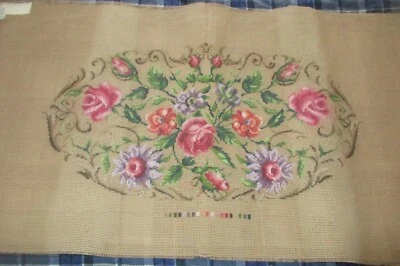 Vintage Bench Stool Floral Needlepoint Canvas 19 x 36" - Image 1 of 3