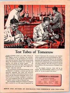 VINTAGE 1945 JOHNSON & HIGGINS TEST TUBES PRINT AD - Picture 1 of 1