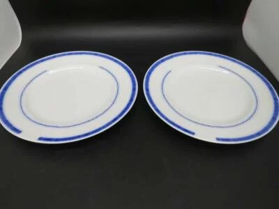 NIKKO 2 Pcs Set 21.0 cm Service Plate Porcelain Blue Ring Pattern Made in Japan - Image 1 of 4