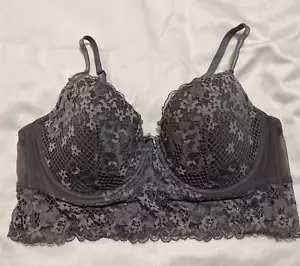 Adored by Adore Me 38DD Gray Floral Lace Payal Demi Underwire Longline Bra NWOT - Picture 1 of 12