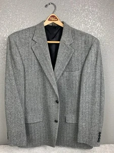 Geoffrey Beene Herringbone Blazer 43R Mens Gray Wool Camelhair Blend - Picture 1 of 13