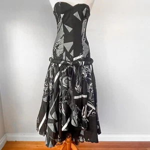 Vintage STUDIBAKER HAWK party dress - hand screen printed - size SMALL - c1980s - Picture 1 of 16