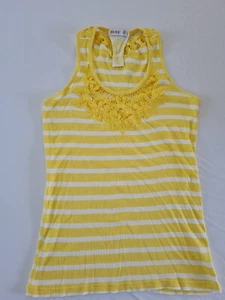 Ladies Tank Top Denim Co Size 12 Embroidered Yellow Strips 9791 - Picture 1 of 9