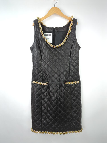 Abito trapuntato trapuntato Moschino Couture nuovo con etichette taglia IT 44 US 10 L oro nero in pelle